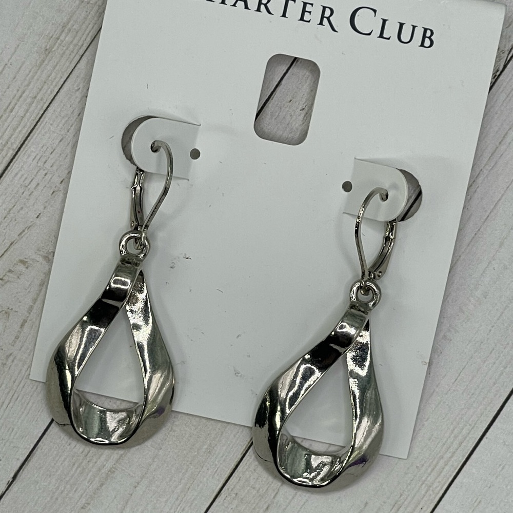 NWT Charter Club Twisty Silvertone Earrings - Picture 8 of 8